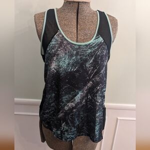 EVCR Active wear Tank with cutout mesh razor back. Black/Turquoise Size L